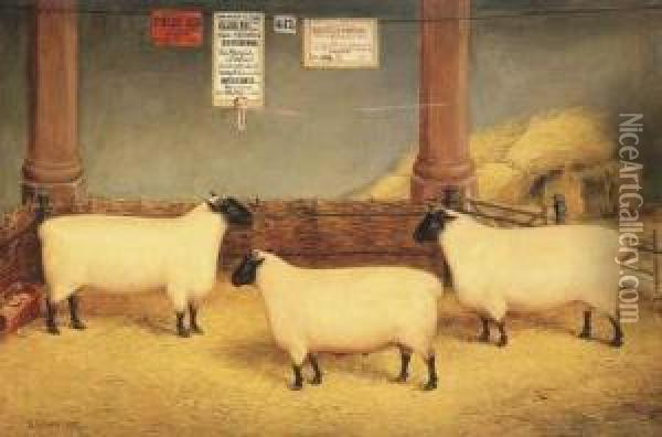 The Marquis Of Bristol's Prize Winning Suffolk Sheep Oil Painting - Edwin Frederick Holt