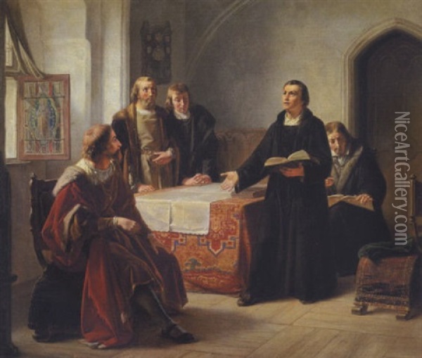Den Landflygtige Kong Christian Den Anden Soger Trost I Luthers Nye Laere Oil Painting - August Carl Vilhelm Thomsen