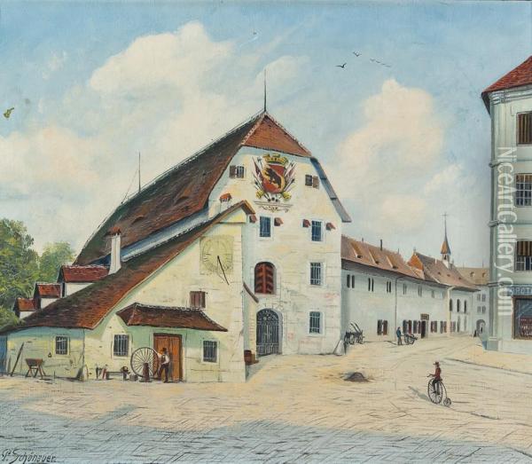 Berner Amtsgebaude Mit Bekrontem Stadtwappen Oil Painting - P. Schonauer