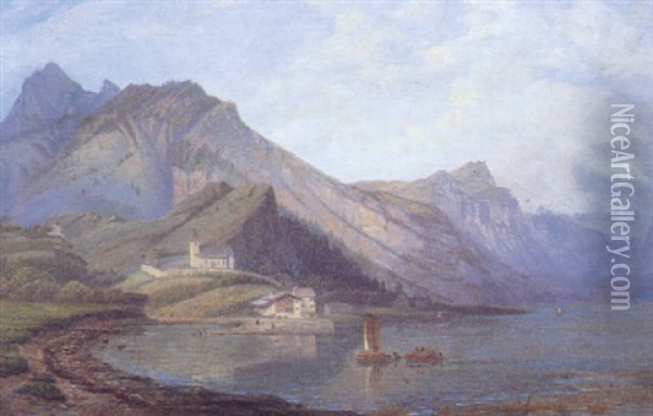 Landskab Med En Bjergso Oil Painting - Jorgen Hendrick Moller