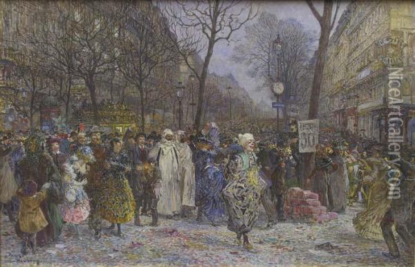 Carnaval Sur Les Grands Boulevards Oil Painting - Frederic Anatole Houbron