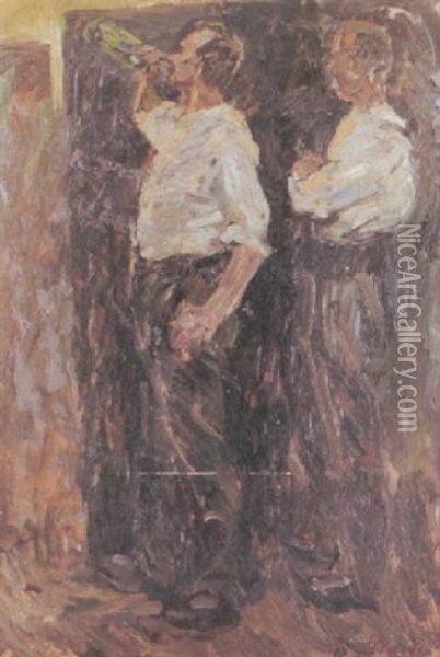 Zwei Manner Oil Painting - Hermann Pleuer