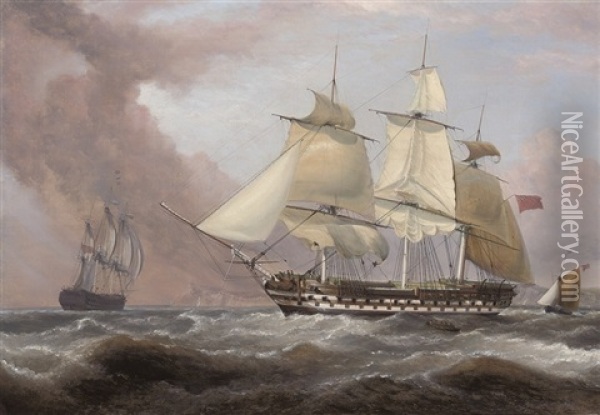 The East Indiaman "earl Balcarres" Hove-to And Dropping Her Pilot Off Dover Oil Painting - William John Huggins