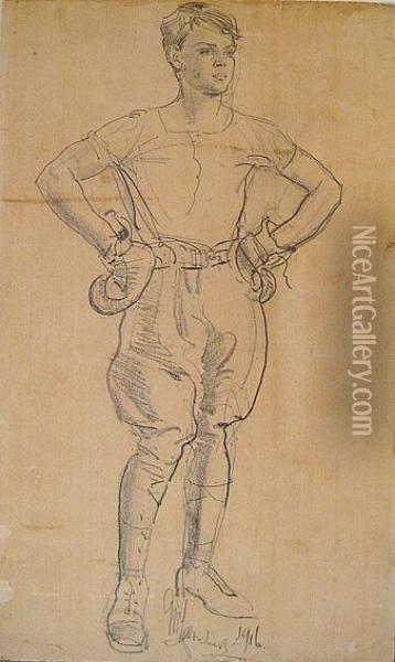 A Drawing Of A Young Male Boxer Oil Painting - George Lambert