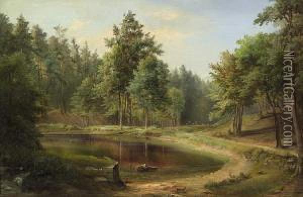 Waldsee Beim Weisen Hirsch Bei Dresden Oil Painting - Carl Friedrich Seiffert