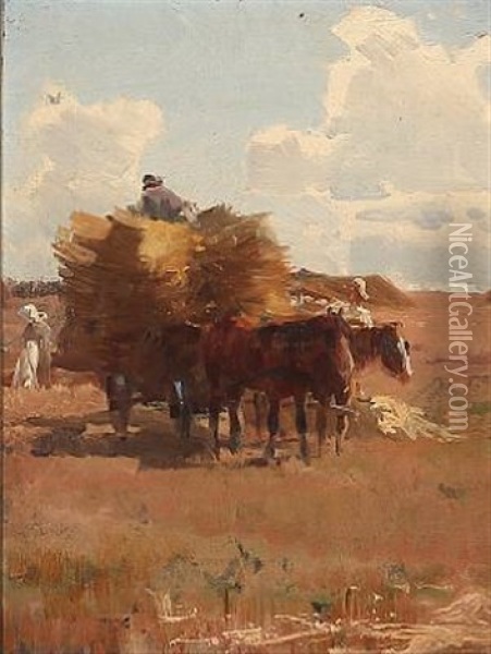 Harvest Scene Oil Painting - Frants Peter Didrik Henningsen