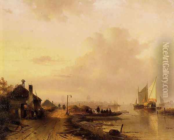 The Ferry Oil Painting - Charles Henri Leickert