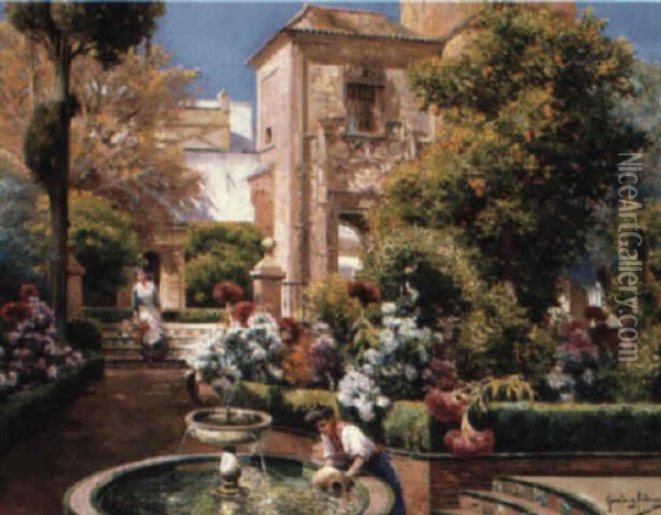 Jardines Del Alcazar, Sevilla Oil Painting - Manuel Garcia y Rodriguez