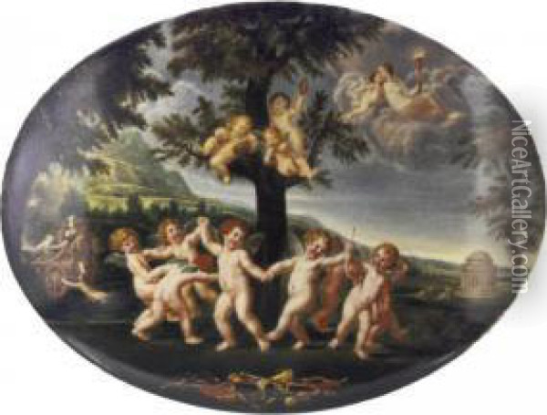 Porcelain Oval Plaque Oil Painting - Francesco Albani