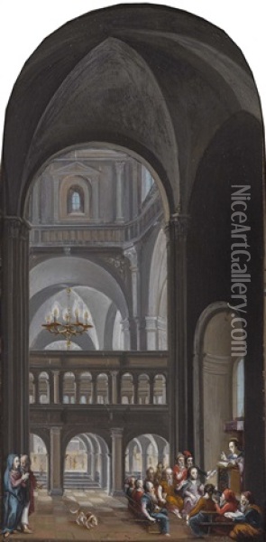 Gotisches Kircheninterieur Mit Figurenstaffage Oil Painting - Christian Stoecklin