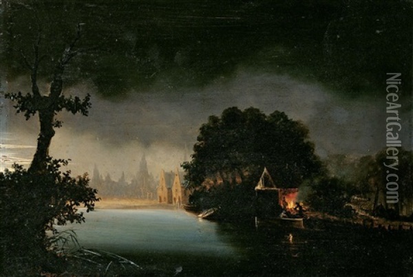 Nachtliche Flusslandschaft Oil Painting - Petrus van Schendel