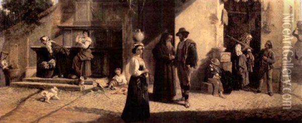 Villagers On The Street Oil Painting - John O'Brien Inman