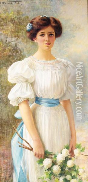 A Lady Holding Hydrangeas Oil Painting - Edith Fortunee Tita De Lisle