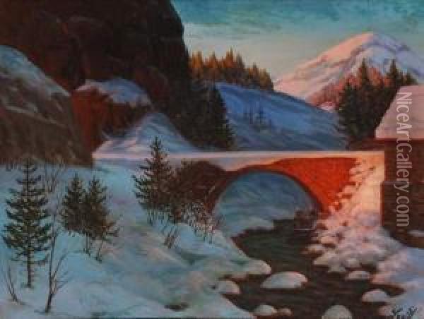 Pont Enneige Oil Painting - Piotr Ivanovitch Livoff