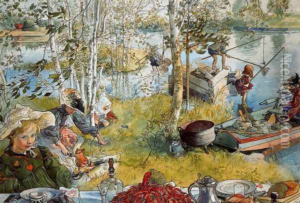 The Fishing of the crabs Oil Painting - Carl Larsson