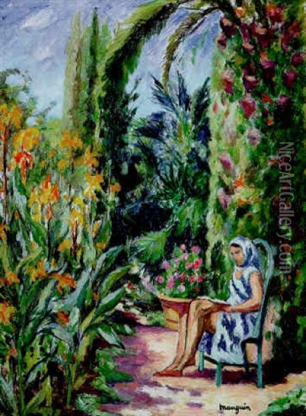 Odette Dans Le Jardin De L'oustalet Oil Painting - Henri Charles Manguin