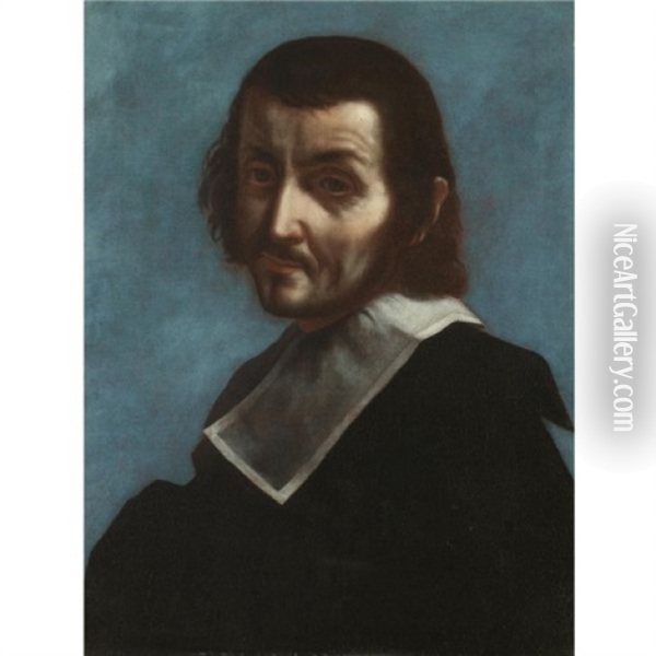 A Portrait Of The Artist Wearing Black With A White Ruff Oil Painting - Carlo Dolci