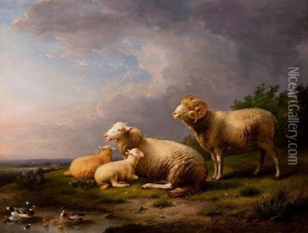 Landscape With Sheep Oil Painting - Franz van Severdonck