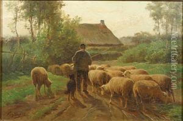 Berger Et Ses Moutons Oil Painting - Franz De Beul