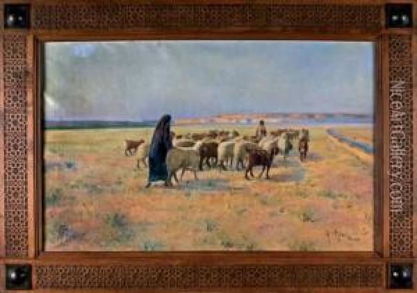 Bergers Dans La Vallee Du Nil Oil Painting - Alberto Rossi
