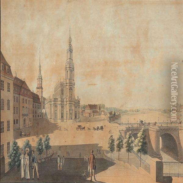 Dresden Von Der Grossen Treppe Des Bruhlschen Gartens Aus Oil Painting - A. Lawrence
