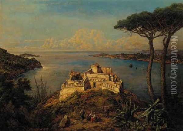 The Bay Of Naples Oil Painting - Johann Baptiste Heinefetter