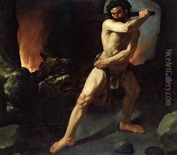 Hercules and Cerberus, c.1634 Oil Painting - Francisco De Zurbaran