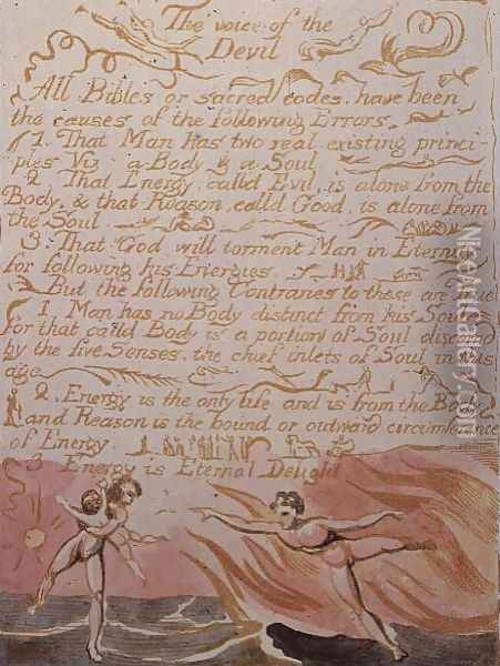 The Marriage of Heaven and Hell- The Voice of the Devil, c.1790 Oil Painting - William Blake