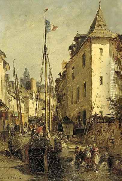 A French fishing port Oil Painting - Jules Achille Noel