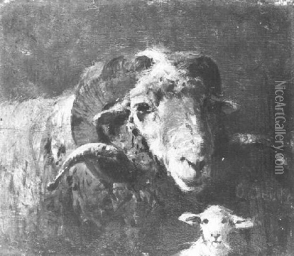 Ram With A Lamb Oil Painting - Otto Friedrich Gebler