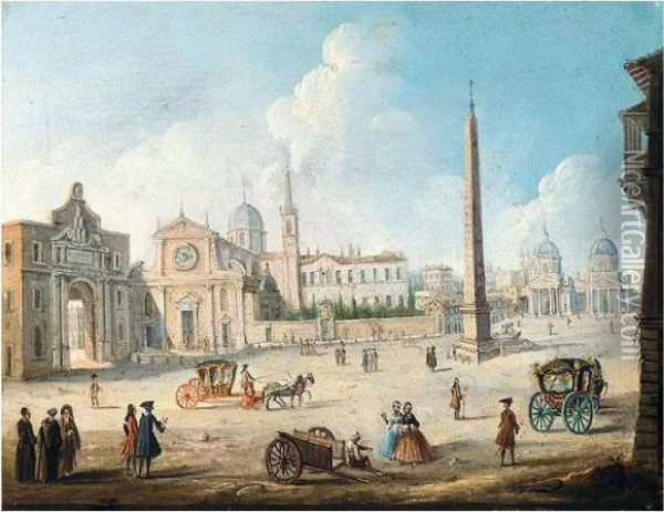 Rome, A View Of The Piazza Del Popolo, Taken From The South Oil Painting - (circle of) Wittel, Gaspar van (Vanvitelli)