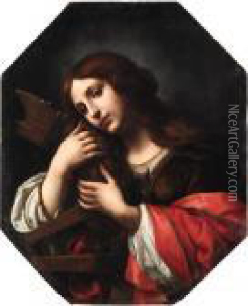 Saint Catherine Of Alexandria, In A Painted Octagon
Oil On Canvas Oil Painting - Carlo Dolci
