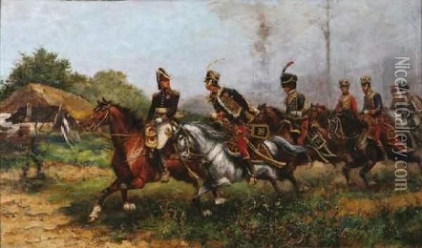 La Charge Des Hussards Oil Painting - Paul Emile Leon Perboyre