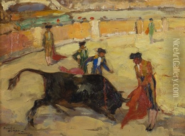 Course De Taureau A Madrid Oil Painting - Romeo Dumoulin