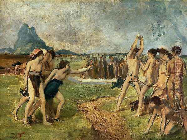 Young Spartans Exercising Oil Painting - Edgar Degas