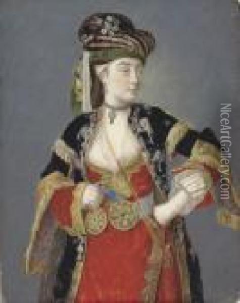 Presumed Portrait Of Laura Tarsi In Turkish Dress Oil Painting - Etienne Liotard