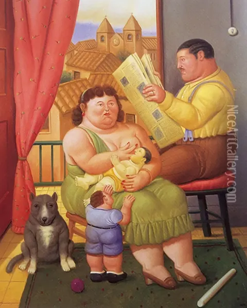 A Family III Oil Painting - Fernando Botero
