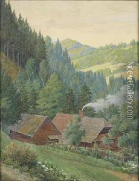 Steirischelandschaft Mit Gehoft Oil Painting - Hermann Reichsfreih. Von Konigsbrunn