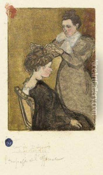 La Coiffure Oil Painting - Maurice Delcourt