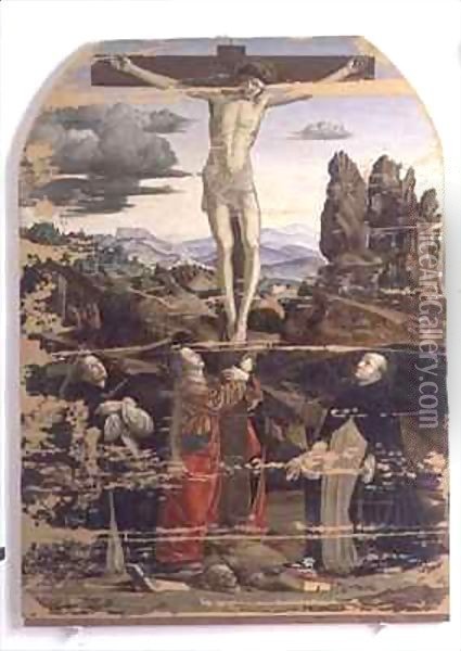 Crucifixion with St. Dominic, St. Mary Magdalene and St. Peter Martyr Oil Painting - Francesco Bianchi Ferrari