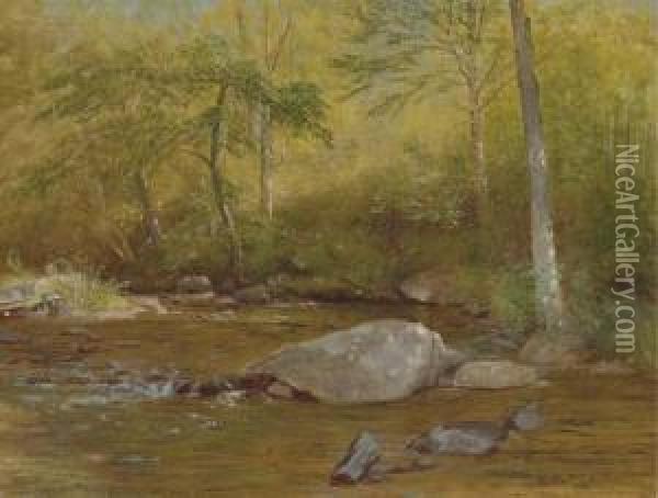 Rocks In Spring, Farmington River Oil Painting - Aaron Draper Shattuck