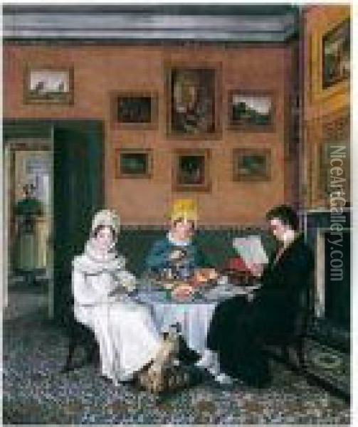 A Gentleman And Two Ladies Taking Breakfast Oil Painting - Abraham Bruining Van Worrell
