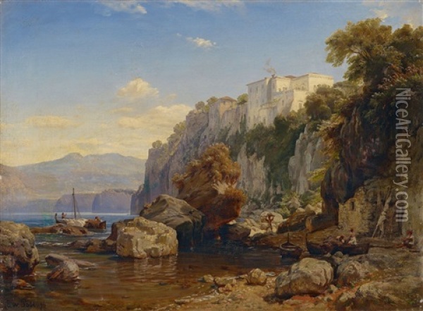 Italienische Kustenlandschaft Oil Painting - Eduard Wilhelm Pose