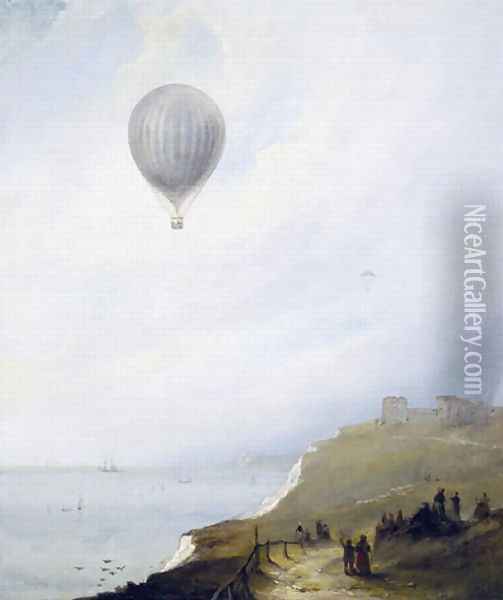 Balloon Over Cliffs, Dover, 1840 Oil Painting - E.W. Cocks