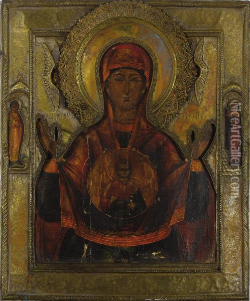A Russian Icon Of The Mother Of God Of The Sign Oil Painting - Signe Amundson