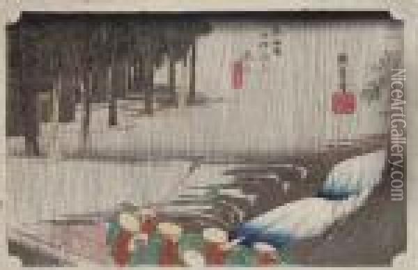 The Fifty-three Stations Of The Tokaido Road Oil Painting - Utagawa or Ando Hiroshige