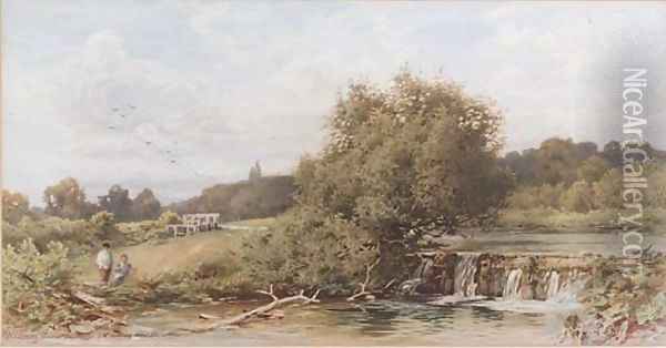 Anglers by a weir Oil Painting - William W. Gosling