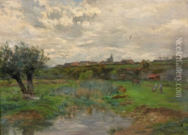 Scene Rurale Pres De Neufchateau (dans Les Vosges) Oil Painting - Edmond Marie Petitjean