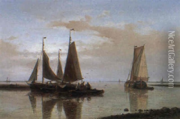 Dutch Fishing Vessels In Transluscent Waters Oil Painting - Abraham Hulk the Elder