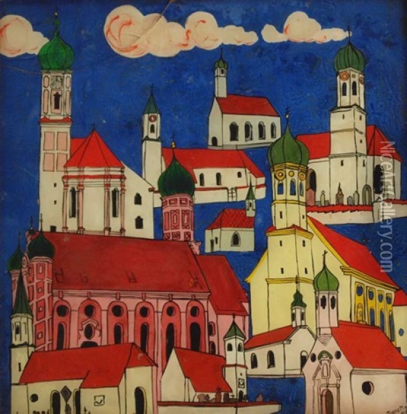Blick Auf Suddeutsche Kirchen Oil Painting - Franz Marc